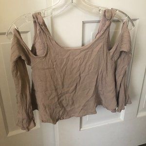 Tobi cut out shoulder beige crop top